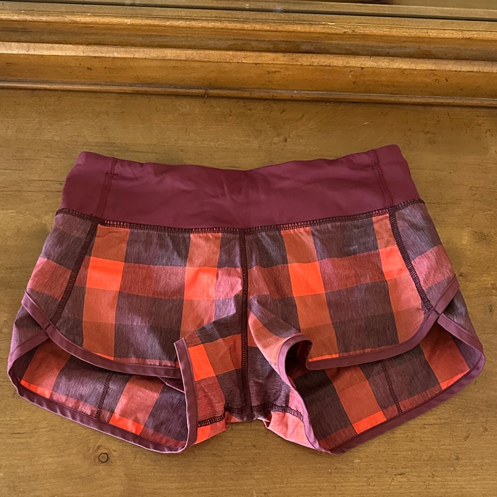 Lululemon Athletica Maroon Plaid Speed Up Shorts